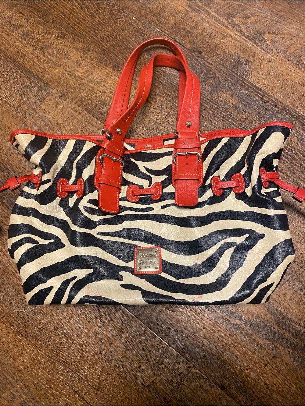 Dooney & Bourke Medium Chiara Zebra Print Tote with Red Trim